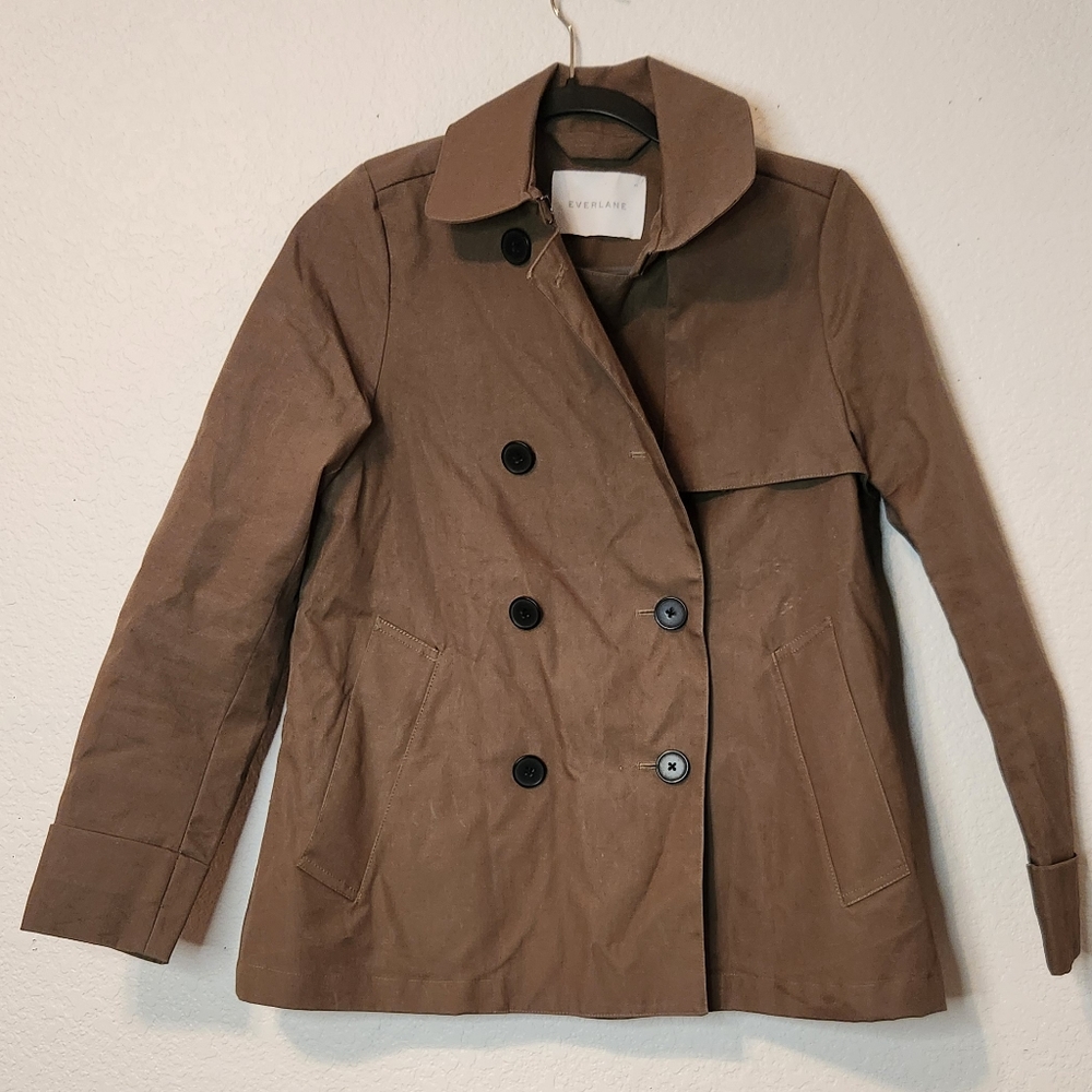 Everlane Green The Swing Trench Button Front Utility Rain‎ Coat, Size XS